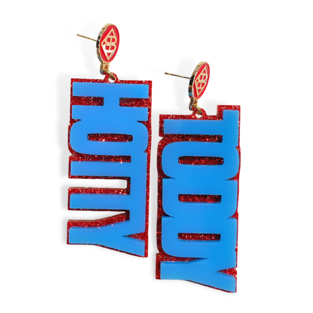 Ole Miss  Powder Blue and Red Glitter HOTTY TODDY Earrings