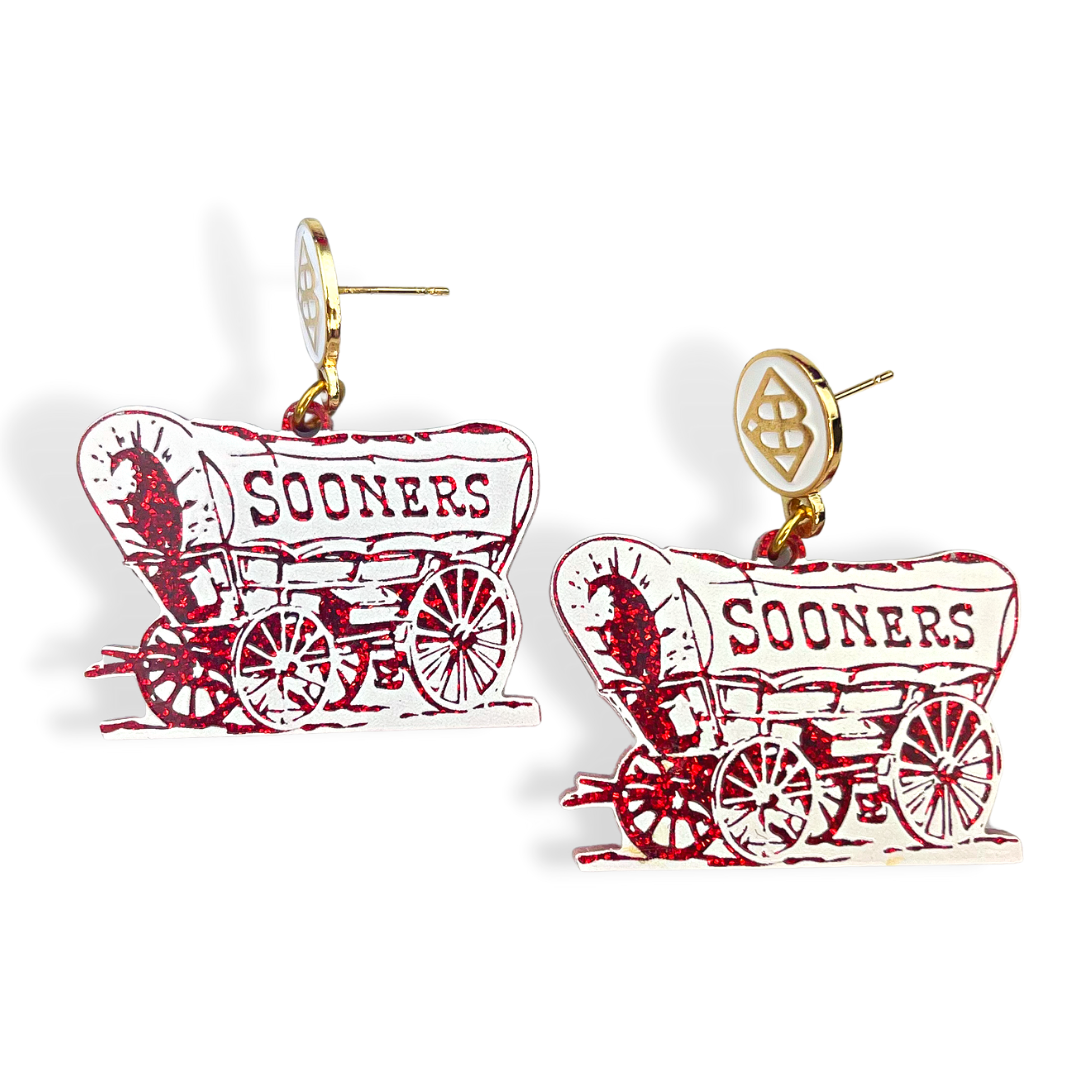 White and Crimson Glitter Sooner Schooner Earrings