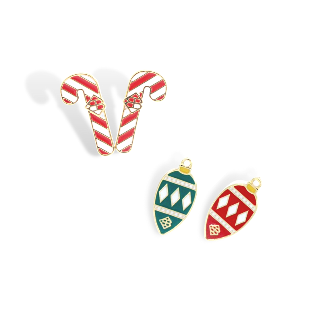 Candy Cane & Ornament Stud Set