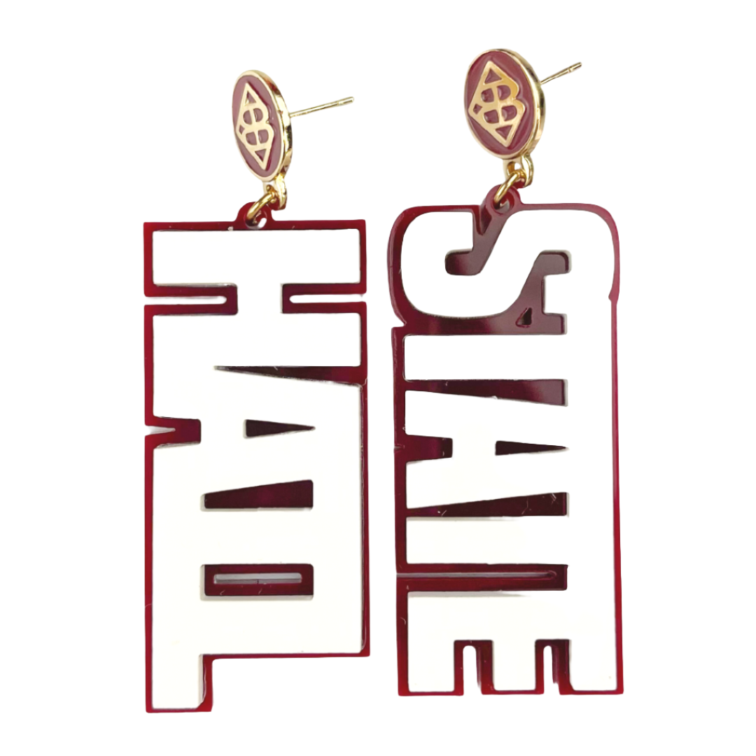 Mississippi State White HAIL STATE Earrings