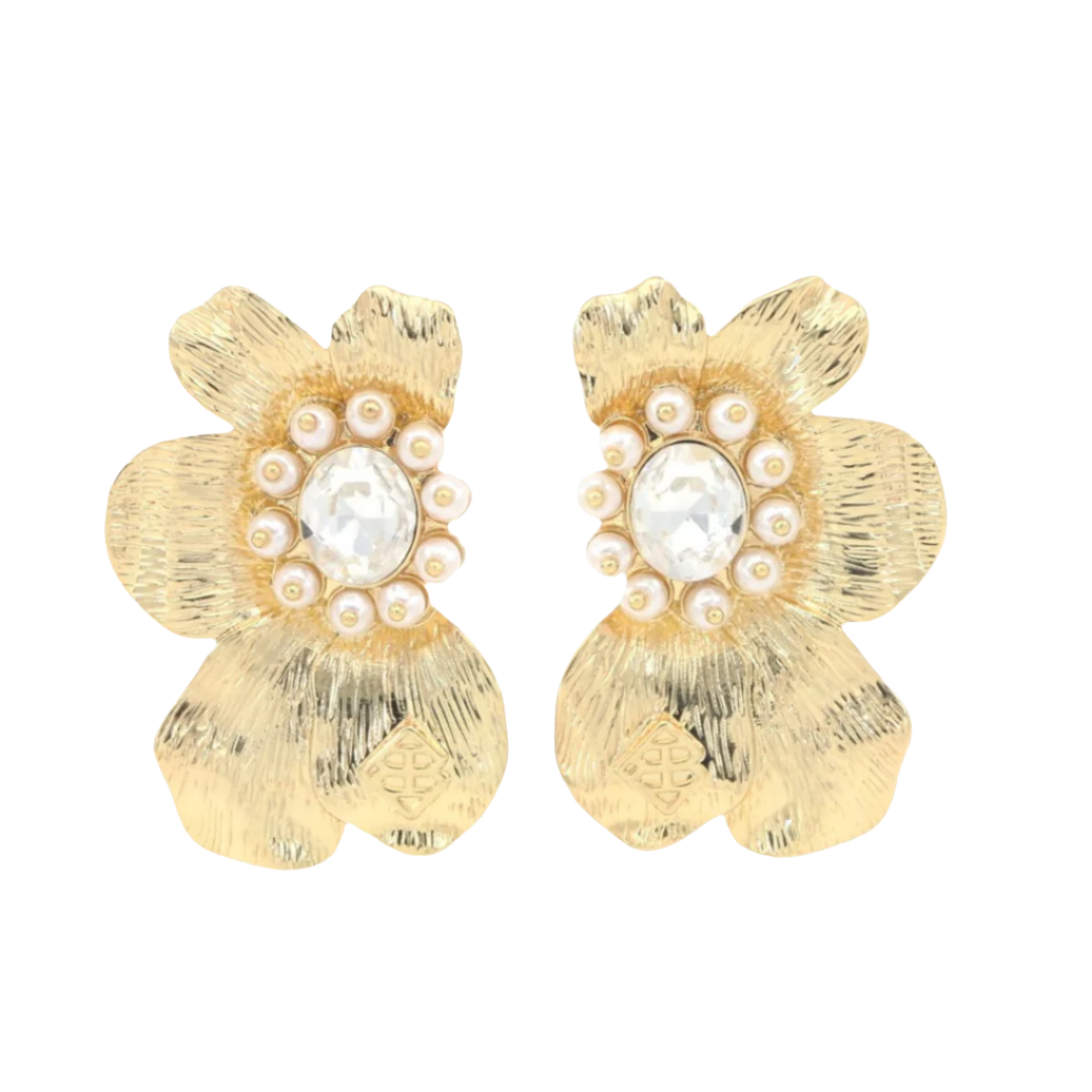 Golden Bloom Statement Earrings in White