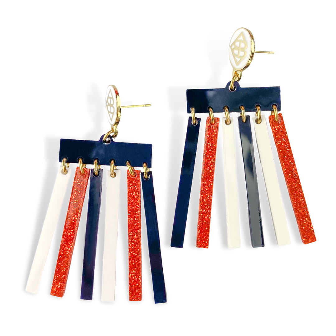 Navy, Orange Glitter, and White Mod Dangle Earrings