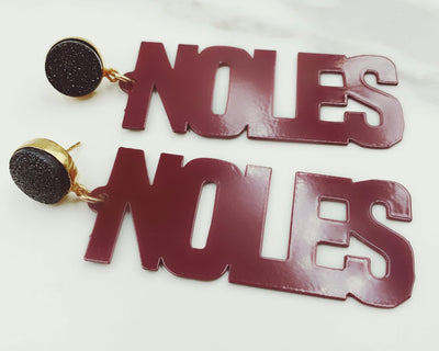 Florida State Garnet NOLES Earrings with Black Druzy