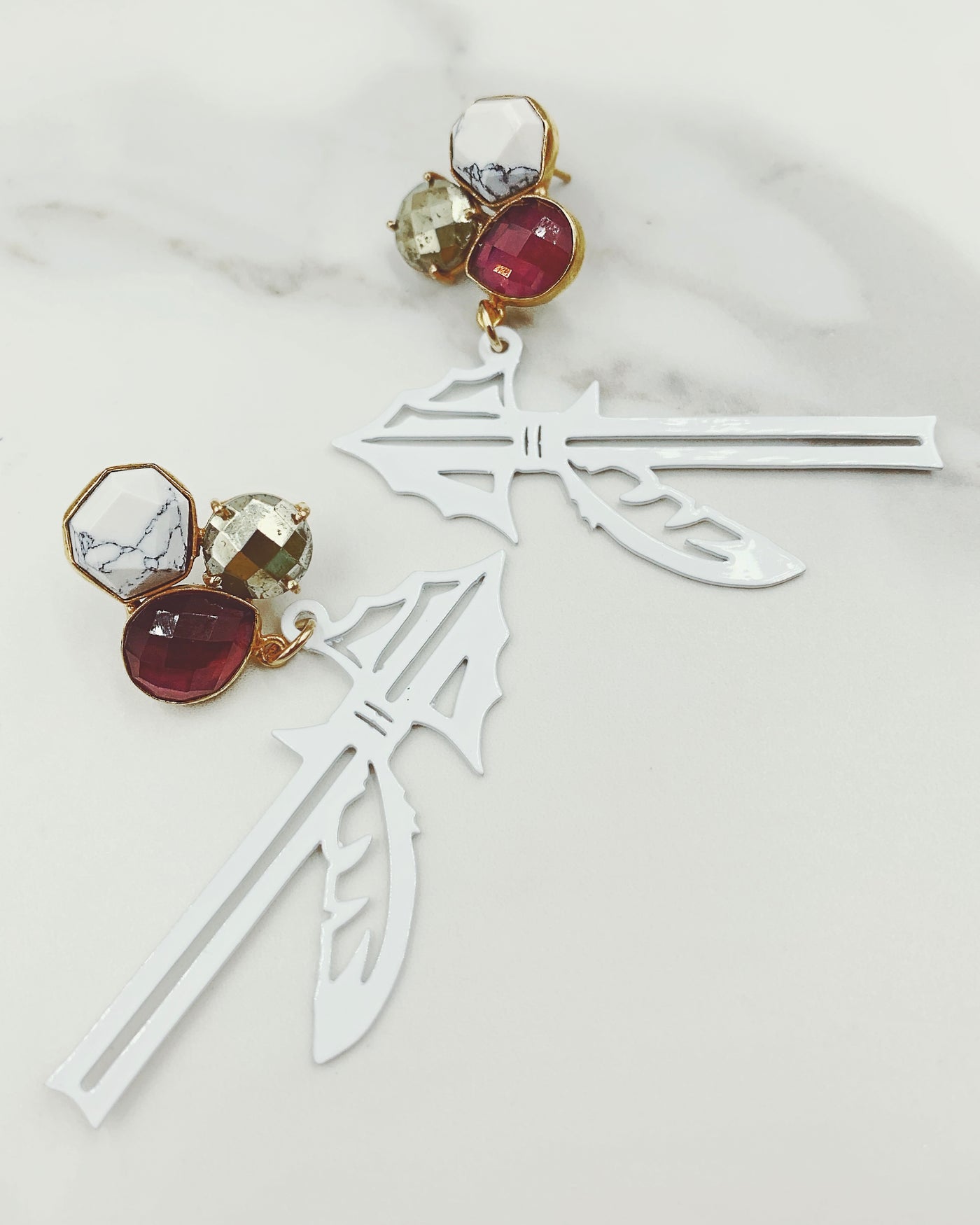 Florida State White Spear Earrings with 3 Gemstones