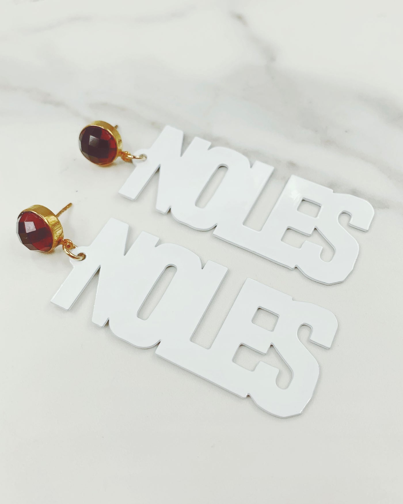 Florida State White NOLES Earrings with Garnet Studs