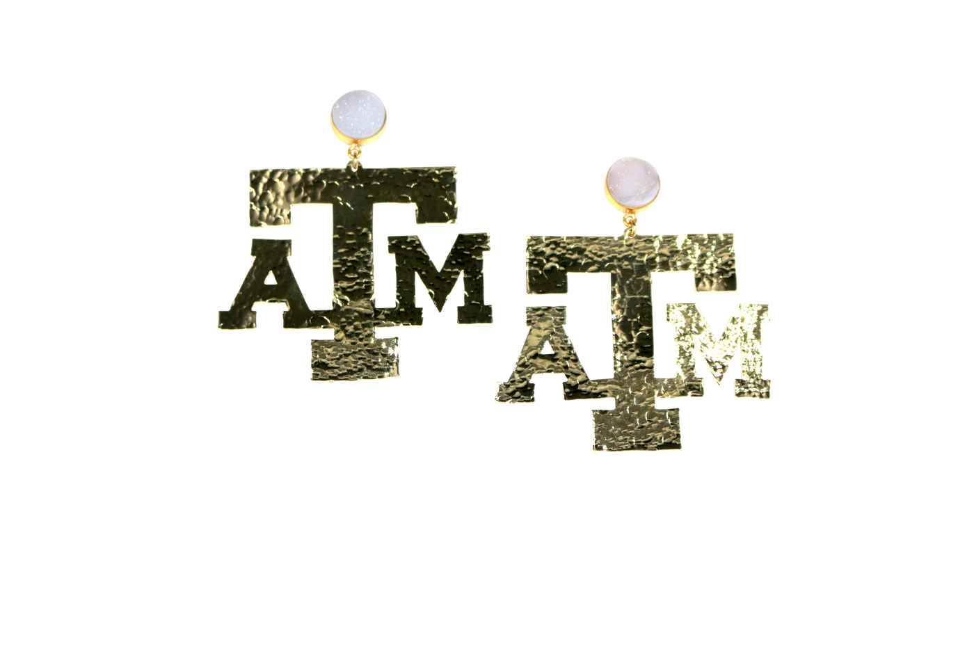 Texas A&M Gold Logo Earrings with White Druzy