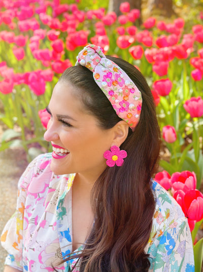 Pink Daisy Headband with Crystals and Pearls