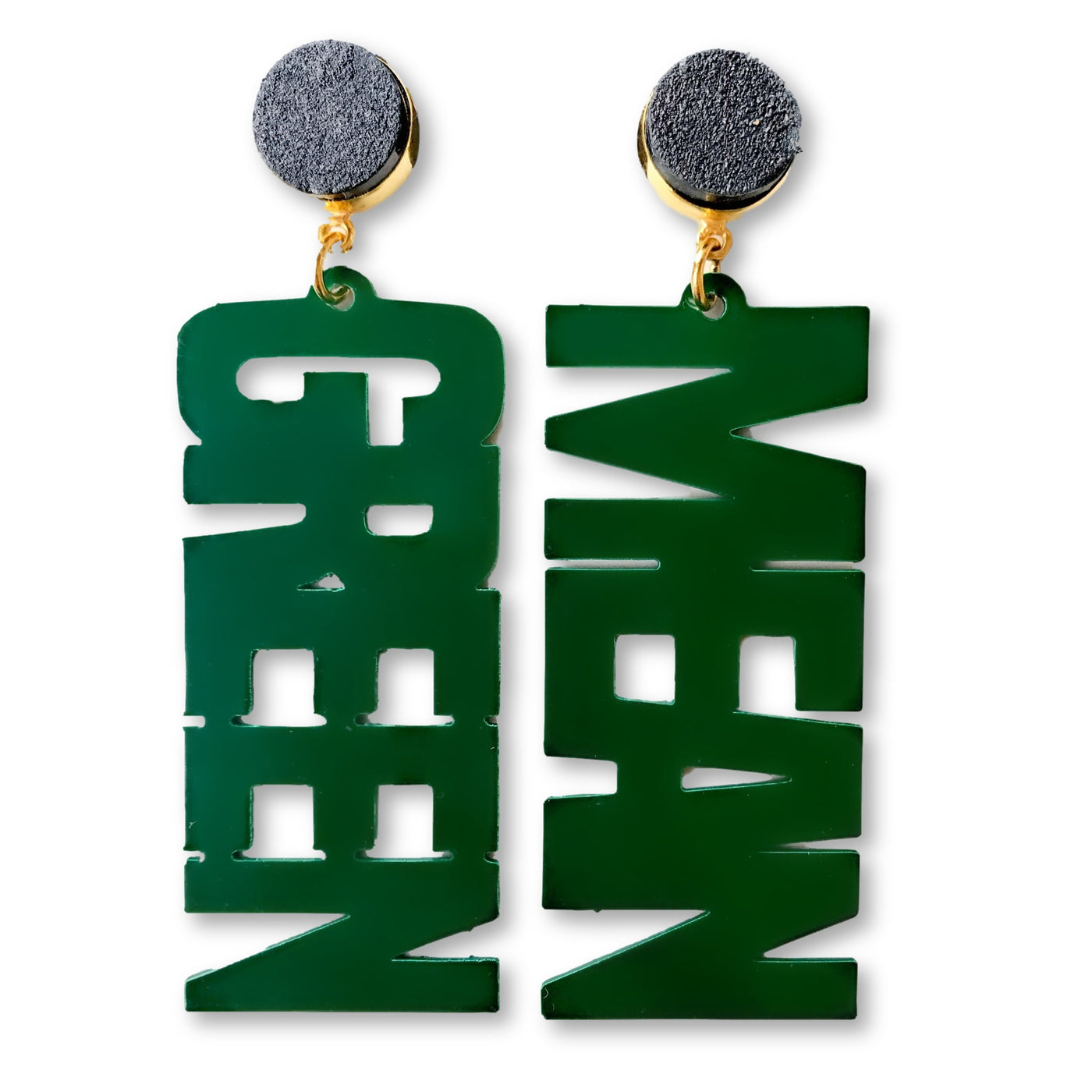 North Texas Green "MEAN GREEN" Earrings with Black Druzy