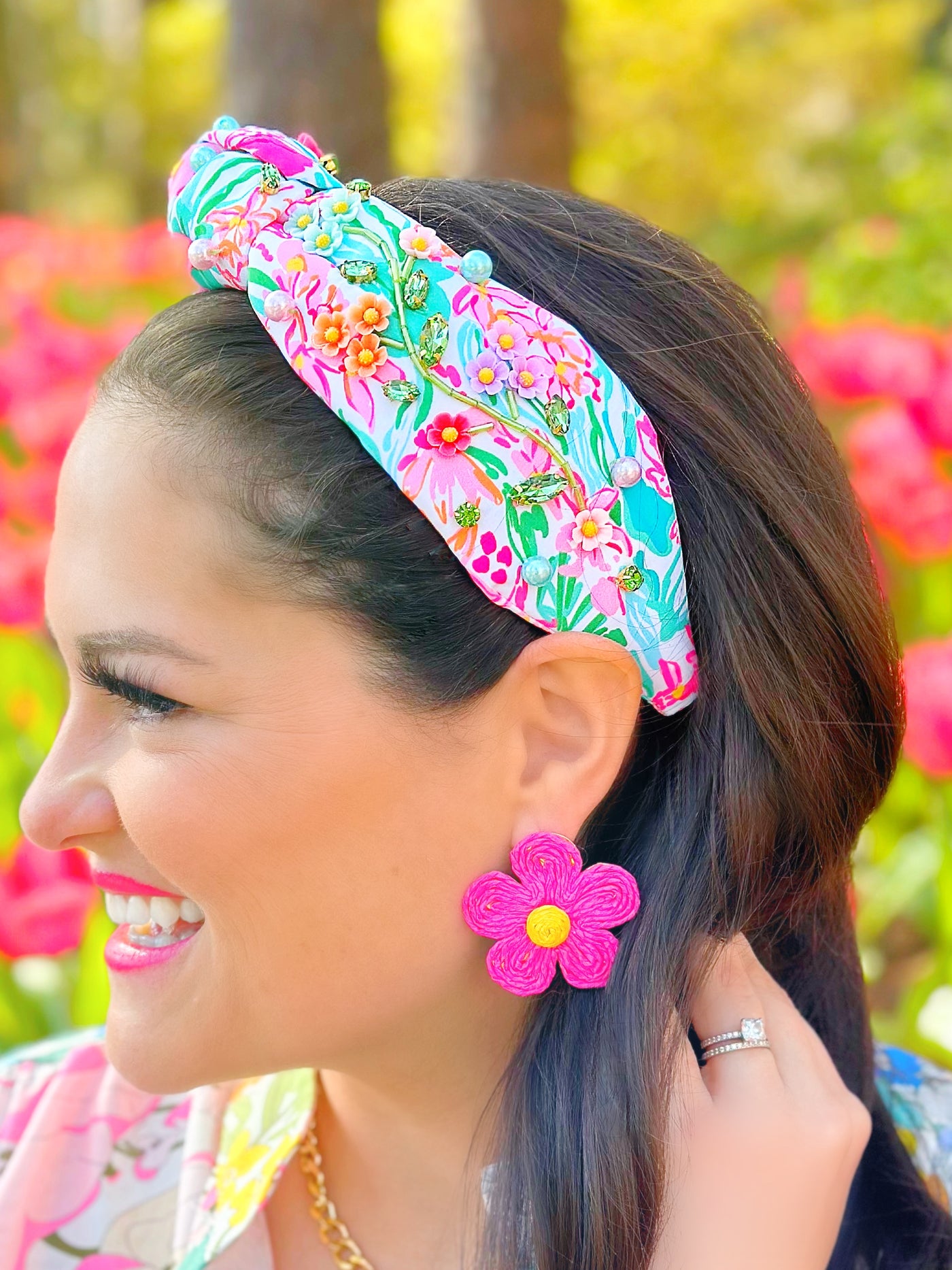 Pink Raffia Daisy Earrings