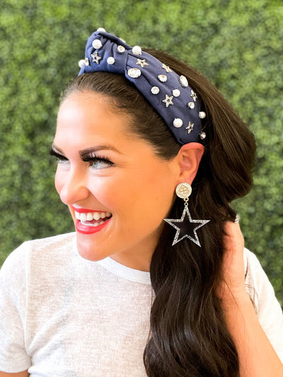 Navy and Silver Stars Headband