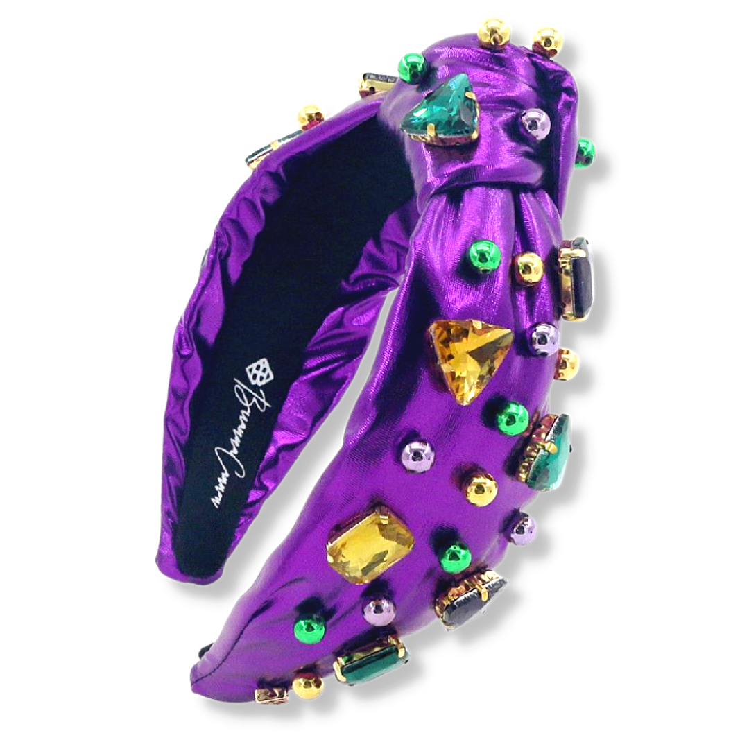 Purple Mardi Gras Headband with Gold Beads and Crystals