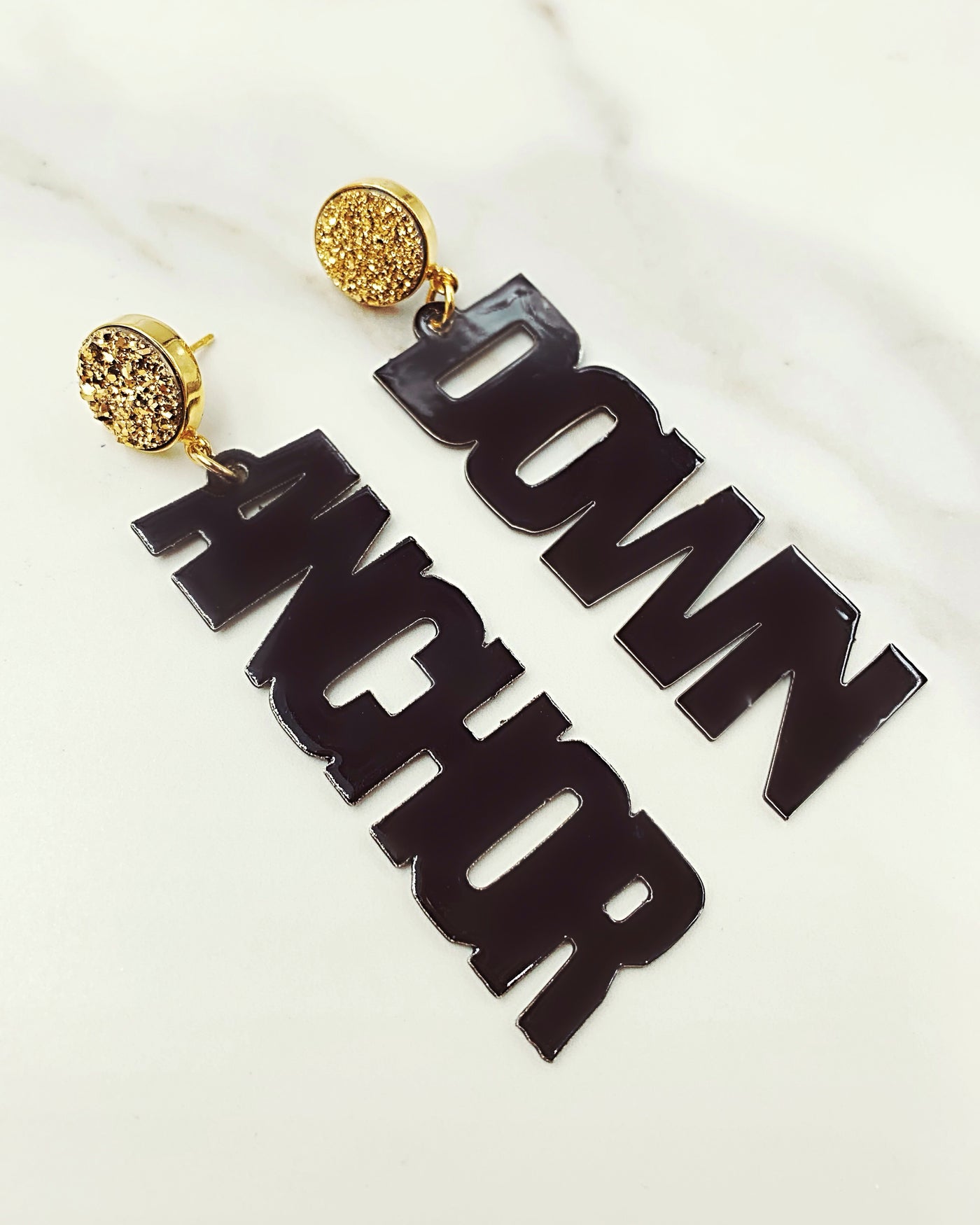 Vanderbilt Black ANCHOR DOWN Earrings with Gold Druzy