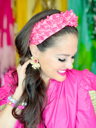 Golden Bloom Statement Earrings in Pink