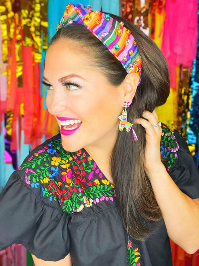 Burro Piñata Earrings with Metallic Tassel Tail