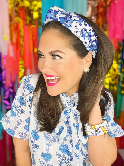 Blue and White Floral Beaded Brianna Bracelet