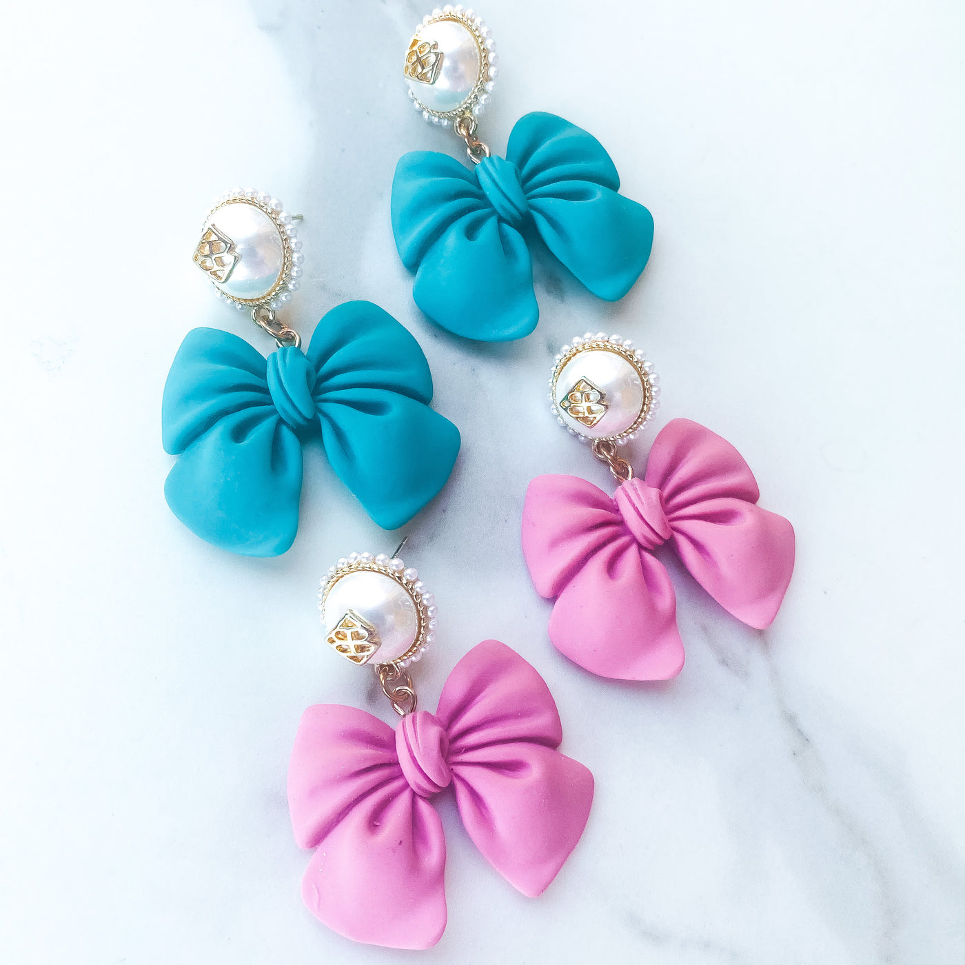 Bow Earrings with Pearl Logo Top (2 COLORS)