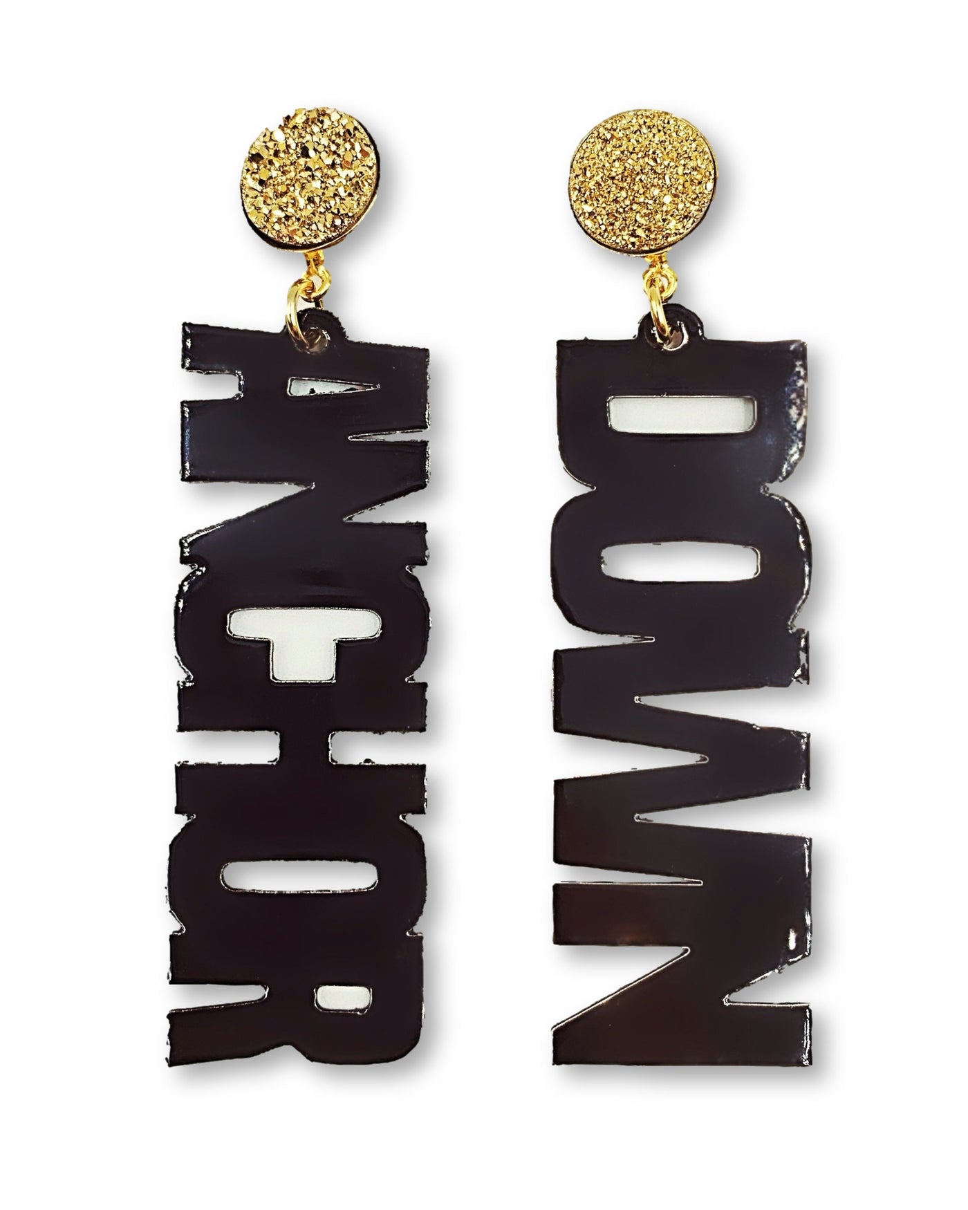 Vanderbilt Black ANCHOR DOWN Earrings with Gold Druzy