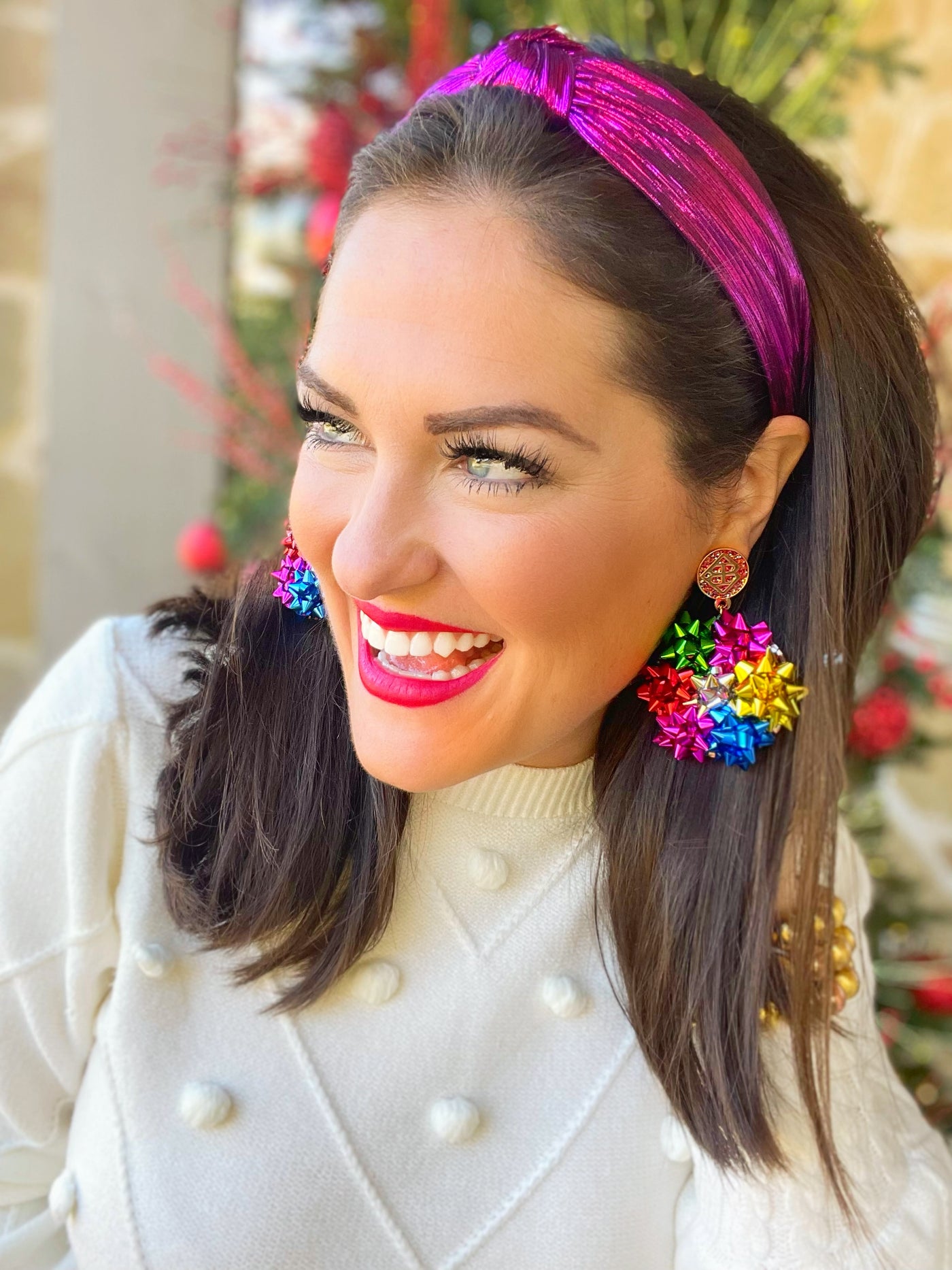 Fuchsia Pleated Metallic Knotted Headband