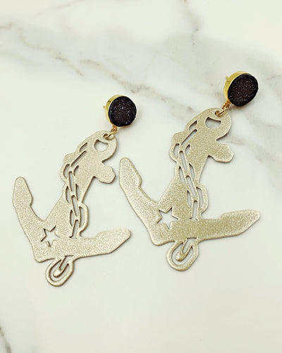 Vanderbilt Gold Tone Anchor Earrings with Black Druzy