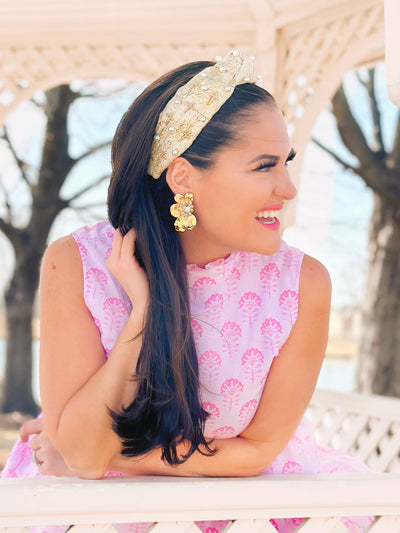 Gold and Ivory Metallic Headband with Pearls and Crosses