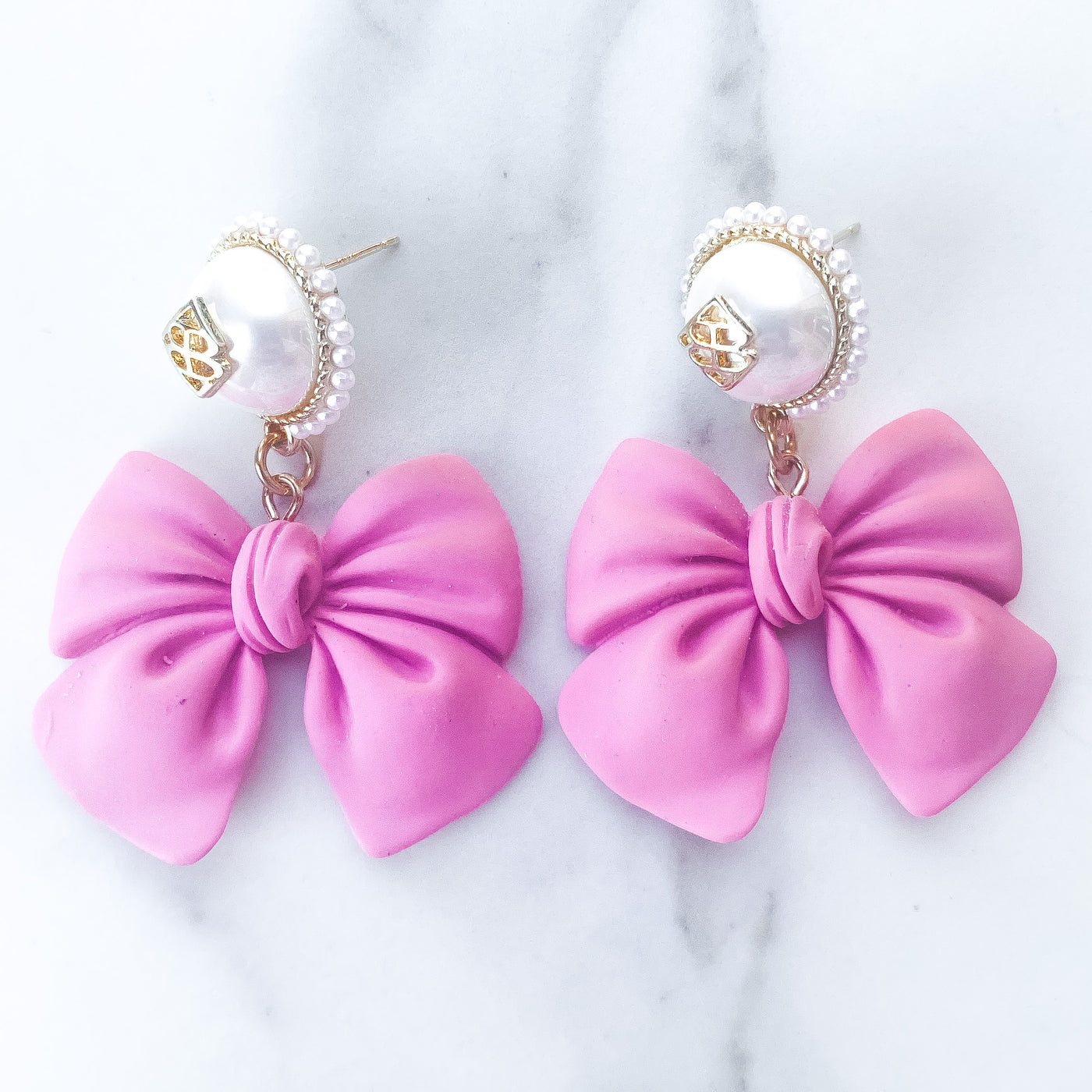 Bow Earrings with Pearl Logo Top (2 COLORS)