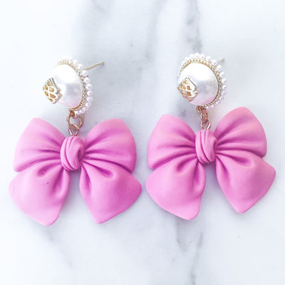 Bow Earrings with Pearl Logo Top (2 COLORS)