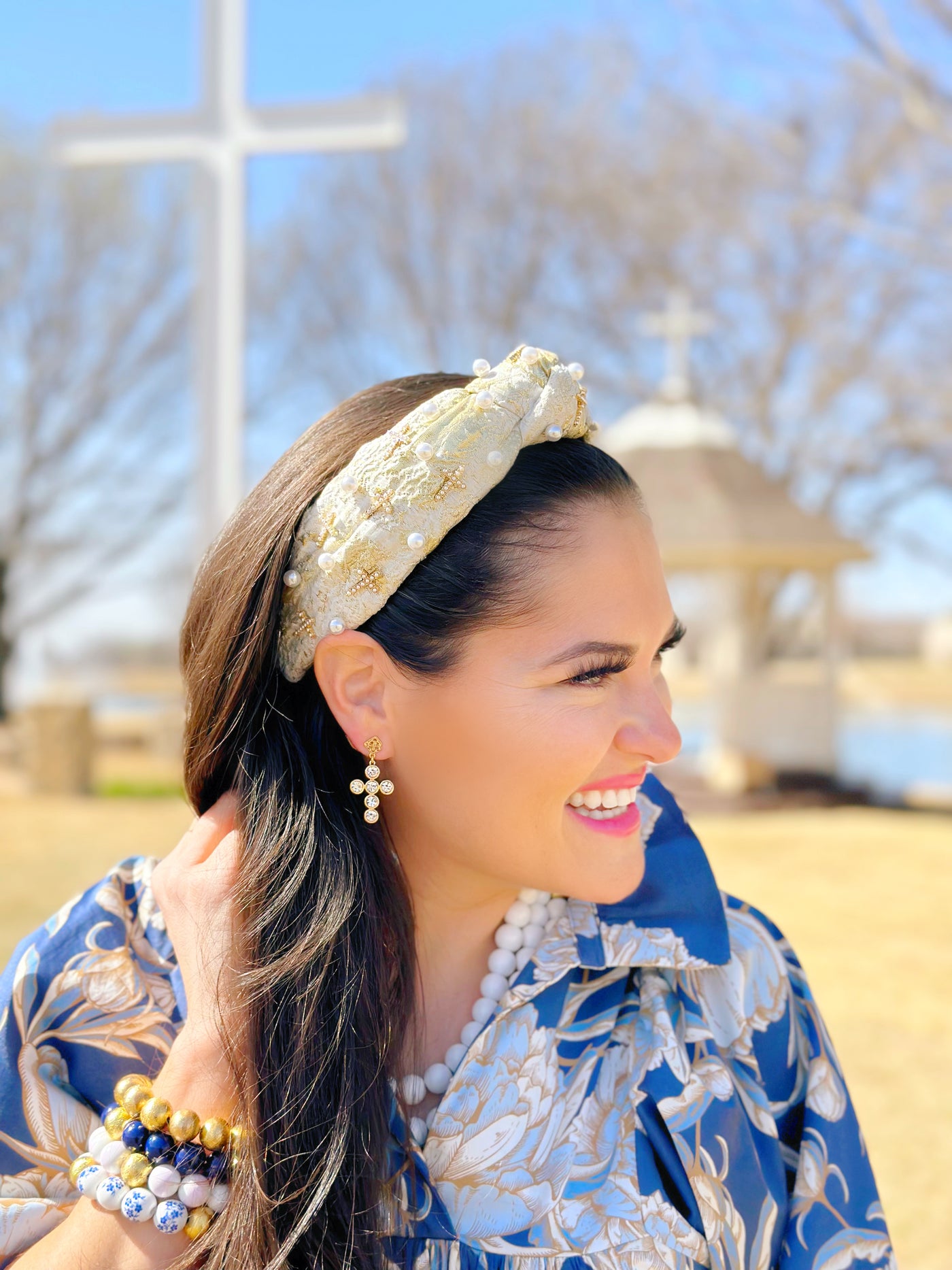 White Crystal Cross Earrings