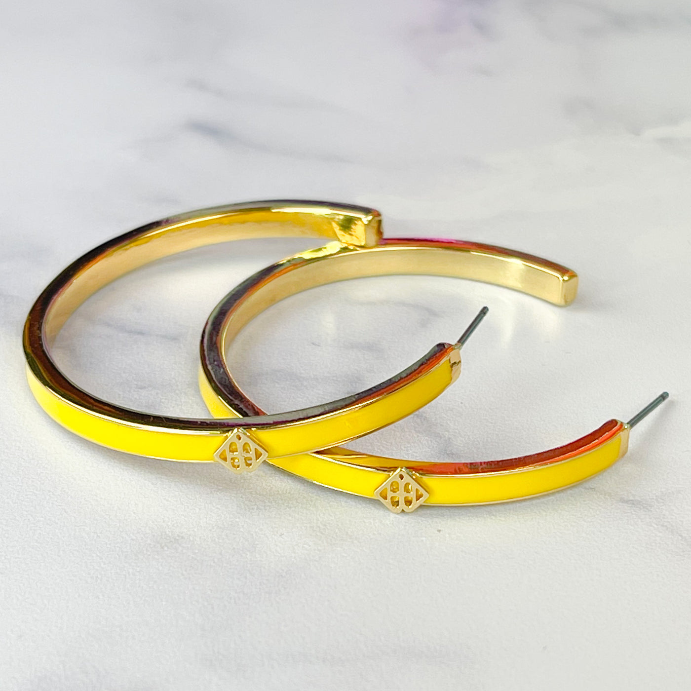 Yellow Enamel Logo Hoops