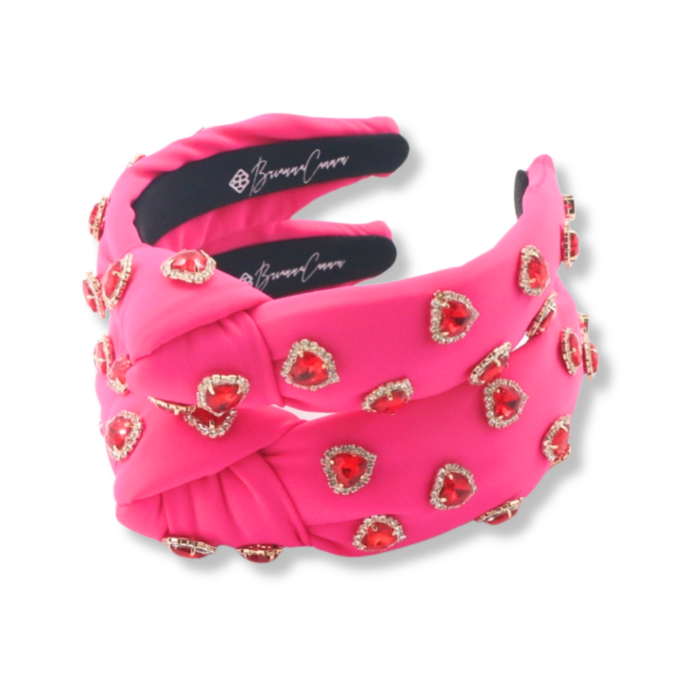 Adult Size Hot Pink Headband with Red Pavé Crystal Hearts