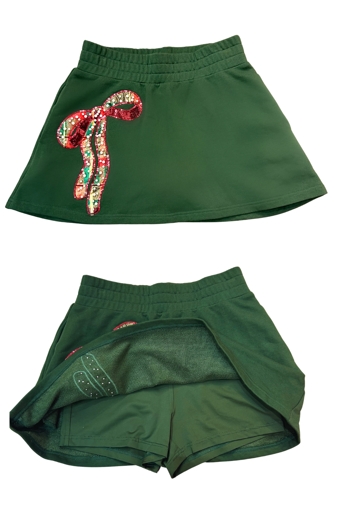 BC Green Holiday Plaid Bow Skirt/Skort