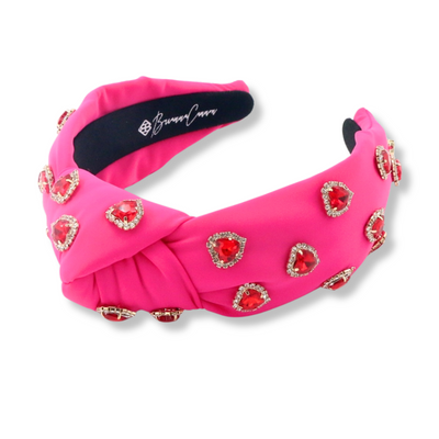 Adult Size Hot Pink Headband with Red Pavé Crystal Hearts