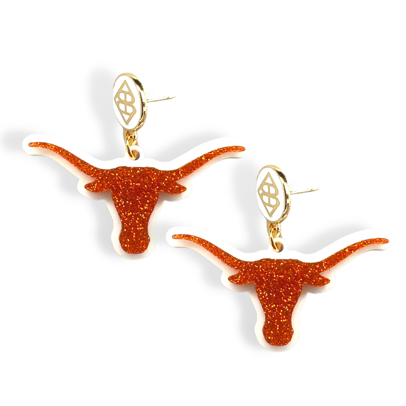 Texas Burnt Orange Glitter Longhorn Earrings