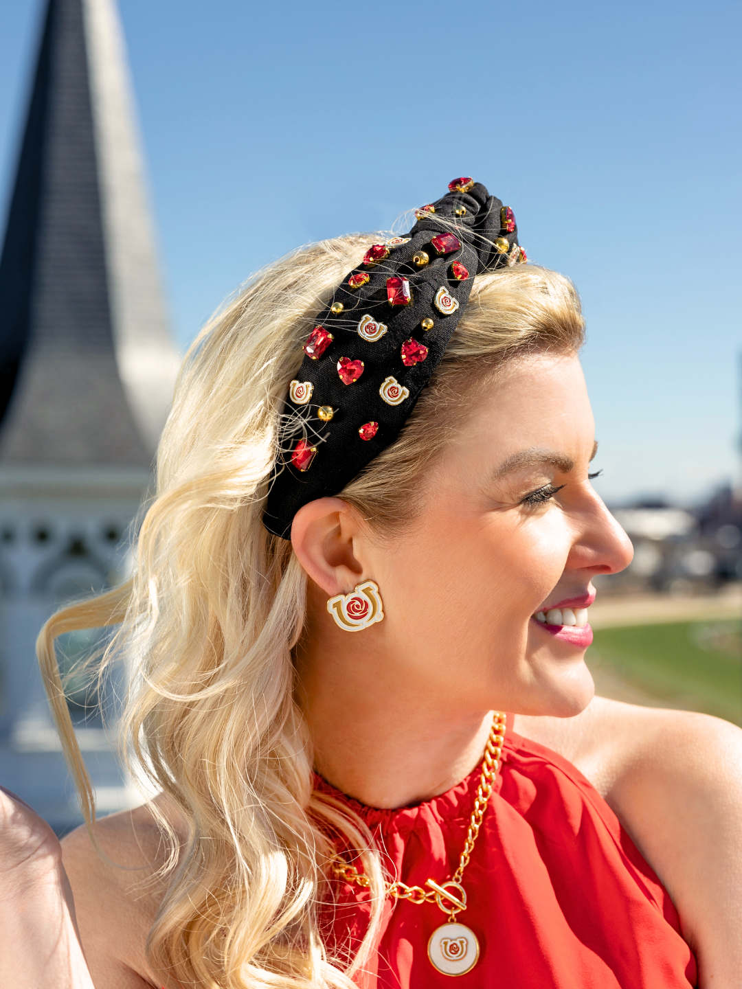 Limited Edition 150th Anniversary Kentucky Derby Black Headband with Logo and Crystals