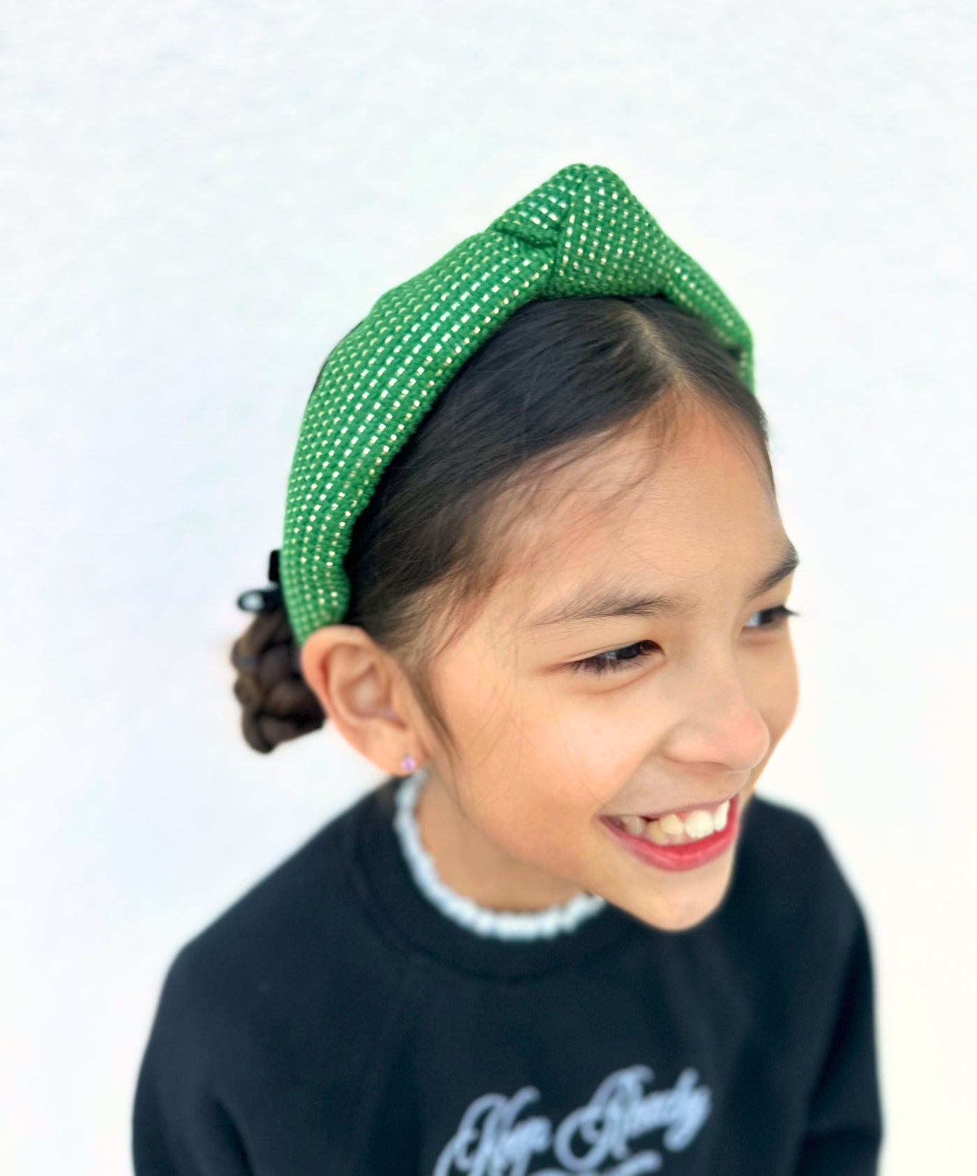 Child Size Solid Tweed and Gold Headband in Green