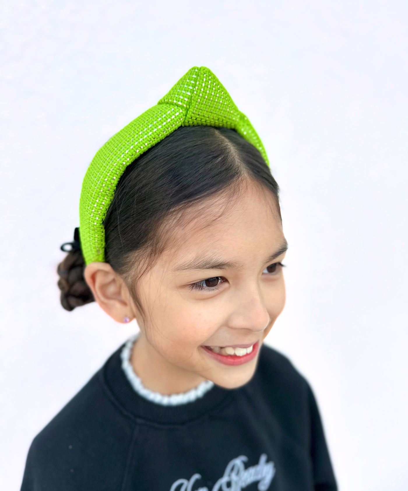 Child Size Solid Tweed and Gold Headband in Lime