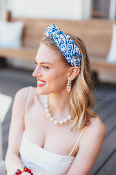 Adult Size Blue & White Mykonos Eyelet Headband