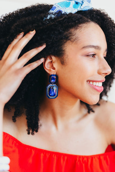 Indigo Crystal Drop Earrings