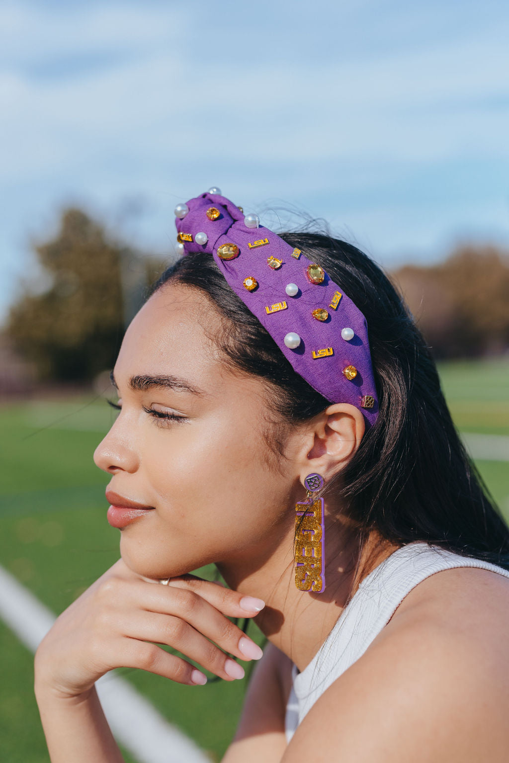 LSU Gold Glitter & Purple GEAUX TIGERS Earrings