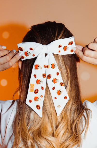 Cleveland Browns White Bow Barrette