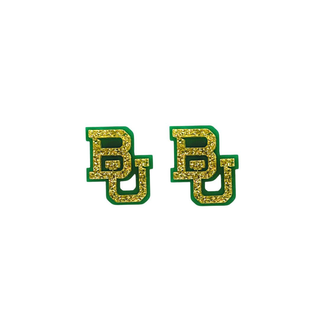 Baylor Gold Glitter and Green Logo Studs