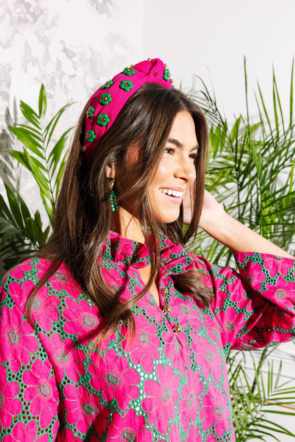 BC Caftan - Green and Fuchsia Eyelet