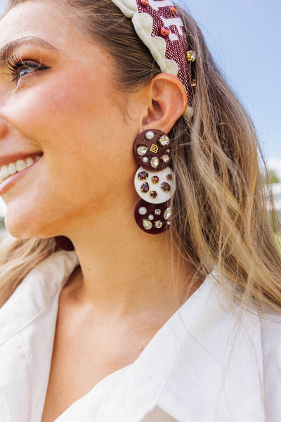 Maroon and White Triple Dot Earrings