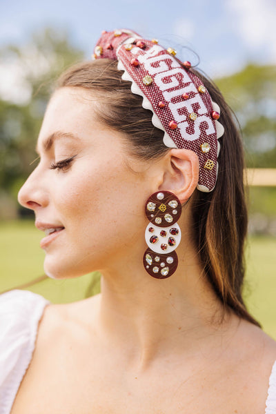 Maroon and White Triple Dot Earrings