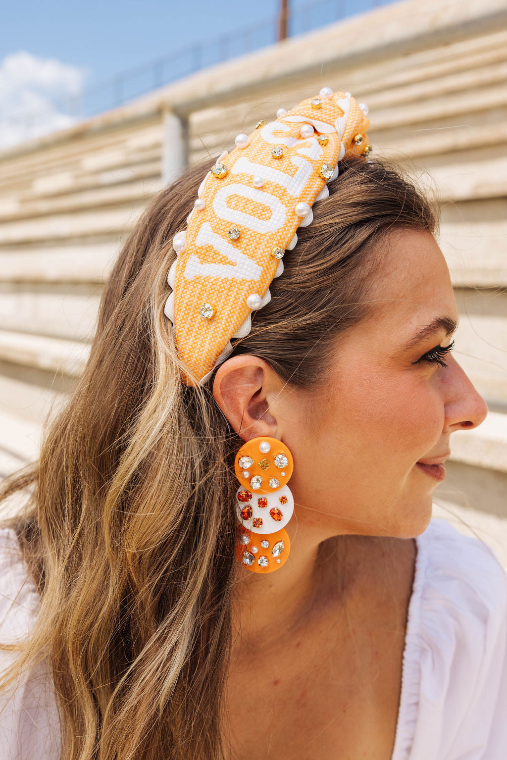 Orange and White Triple Dot Earrings