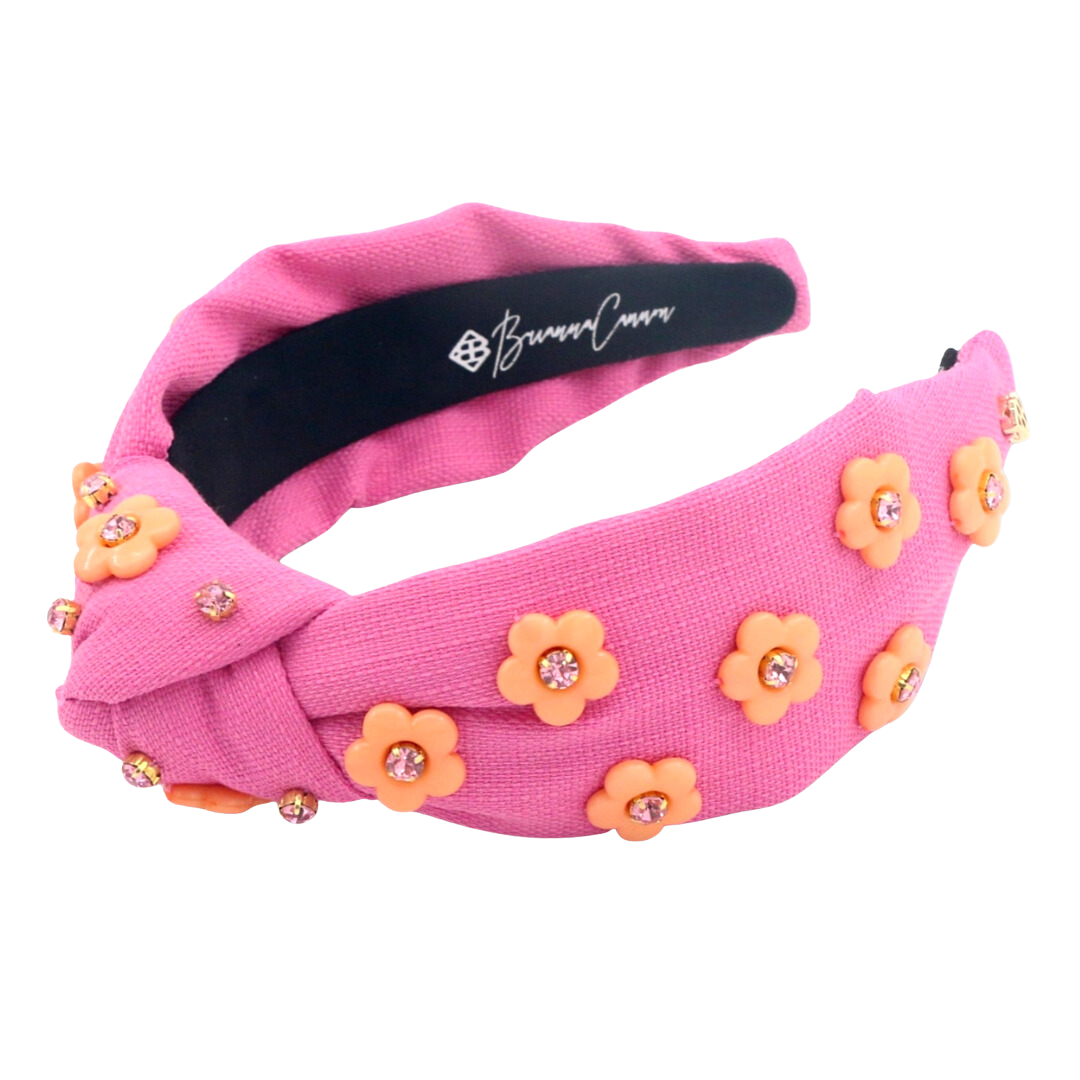 Adult Size Bubble Gum Pink Headband with Orange Flowers