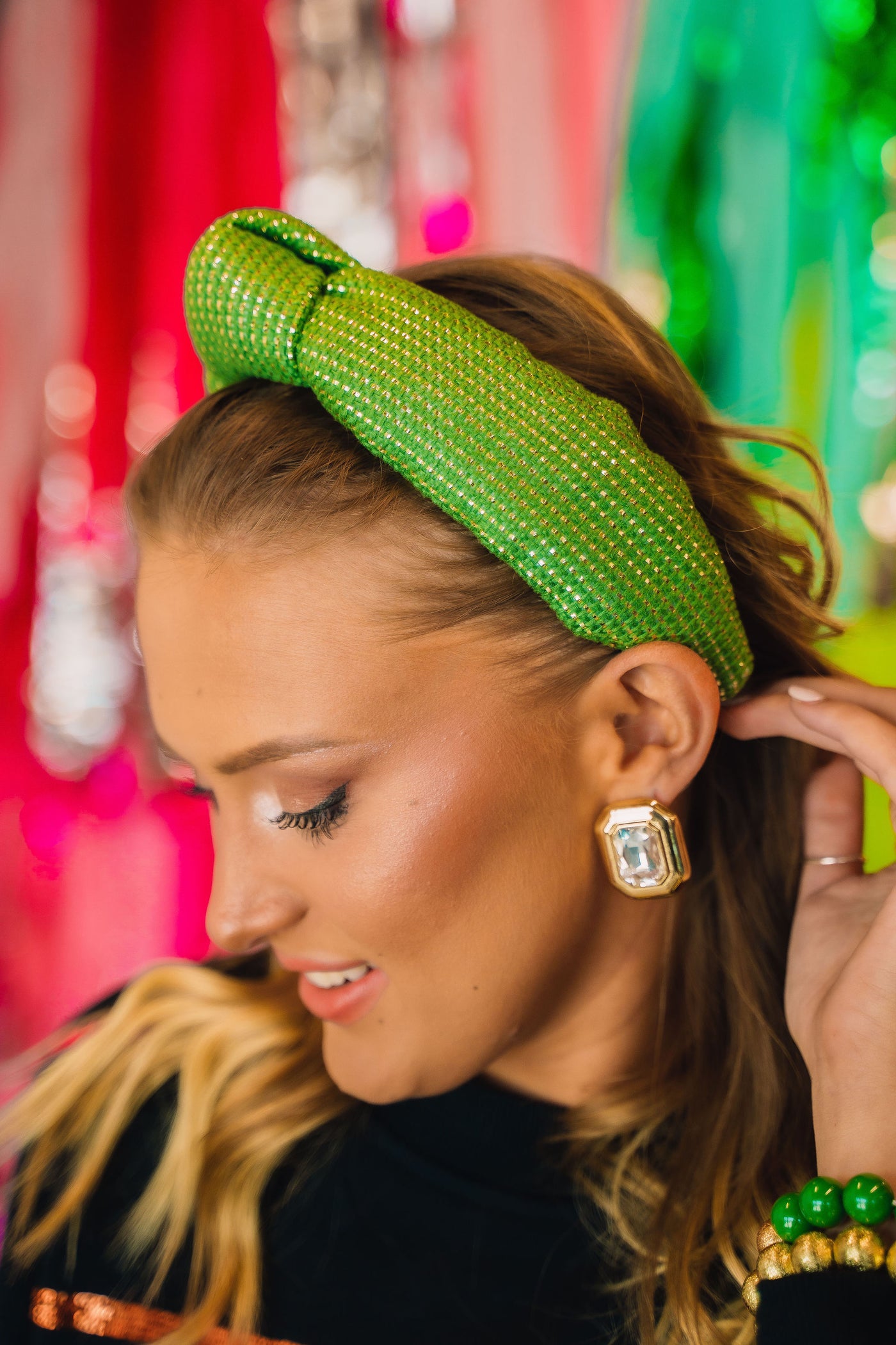 Adult Size Solid Tweed and Gold Headband in Green