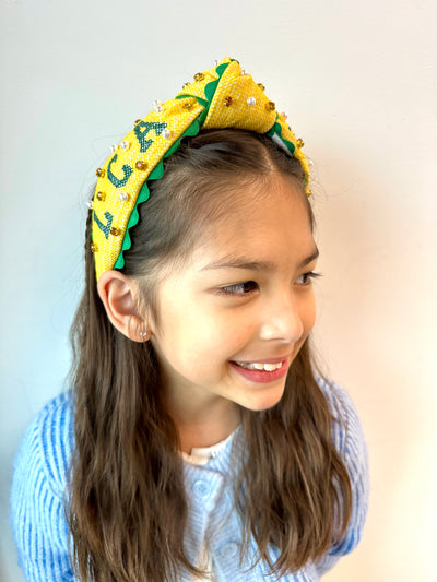 Child Size Cross-stitch LCA Headband With Pearls and Crystals