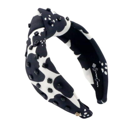 Adult Size Monochrome Black Floral Headband with Black Beads