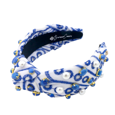 Adult Size Blue & White Mykonos Eyelet Headband