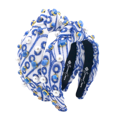 Adult Size Blue & White Mykonos Eyelet Headband